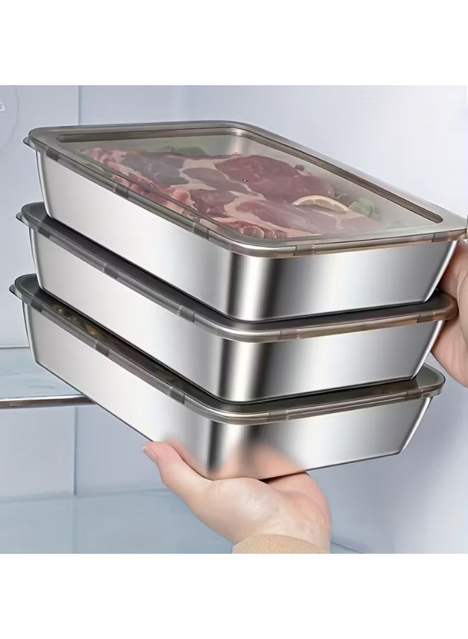 3pcs Stainless Steel Food Storage Containers - Leak-Proof, Reusable, Perfect for Fruits, Meats, Veggies | Easy Clean, Stackable Kitchen Organizers for Fridge, Freezer & Pantry - Image 5